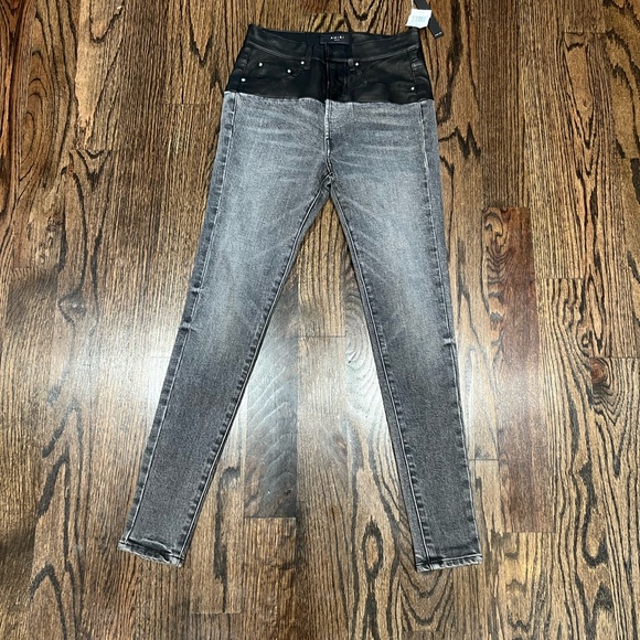 **SOLD** NEW Amiri Genuine Leather Contrast Skinny Jeans Aged Black/Black 25 - Picture 5 of 17